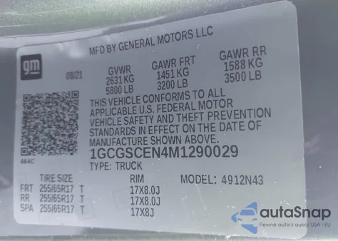 2021 Chevrolet Colorado 2Wd Short Box Lt z USA, uszkodzony, nr VIN 1GCGSCEN4M1290029